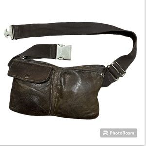 Roots Waits CrossBody Genuine Brown Leather Adjustable Belt Fanny Bag